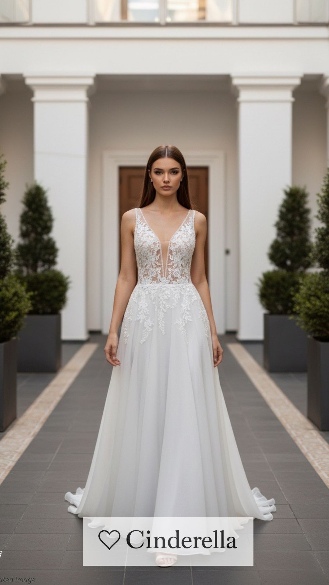 A-Linien Brautkleid mit Illusionsausschnitt Aria A-Linien Brautkleid mit bestickter Corsage, Perlenstickerei und Chiffonrock