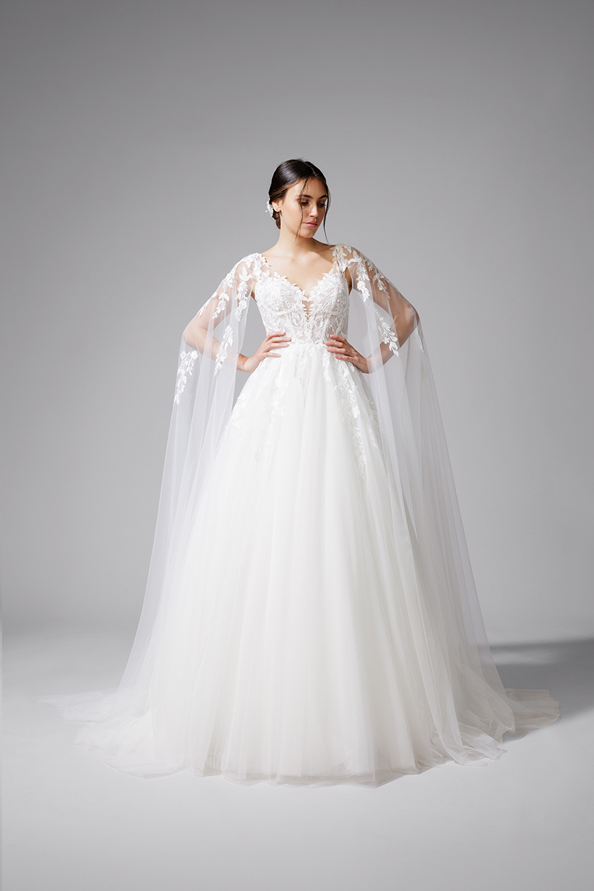 Corsage Detail mit V Ausschnitt Brautkleid mit transparenter Corsage und V Ausschnitt